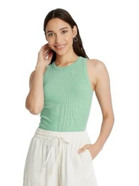 A New Day Light Green Ribbed High Neck Tank Top XS